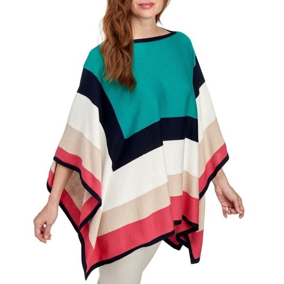 New! RAFAELLA Women's Colorblock Sweater Flowy Layering Poncho Top One Size - Picture 1 of 3